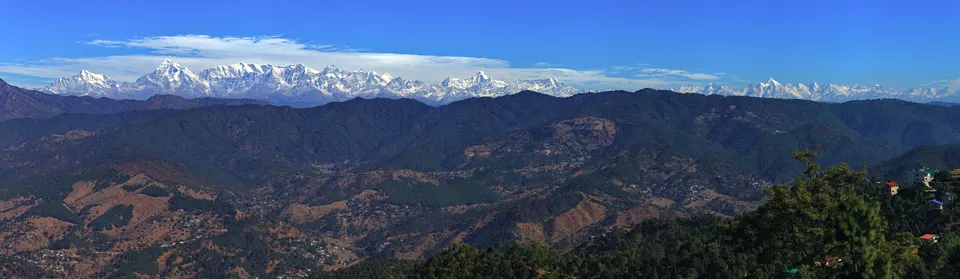 Snowy Kumaon Himalayan peaks seen from Ranikhet, Uttarakhand